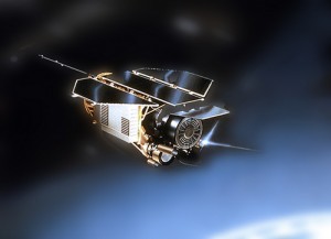 Rendering of satellite in space