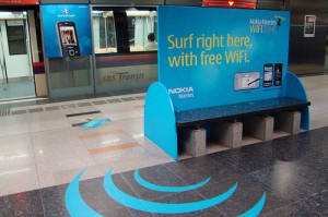 a bench advertising free wifi